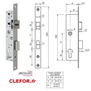 SERRURE METALUX SERIE 7 ENTRAXE 70 OU 85 mm F107