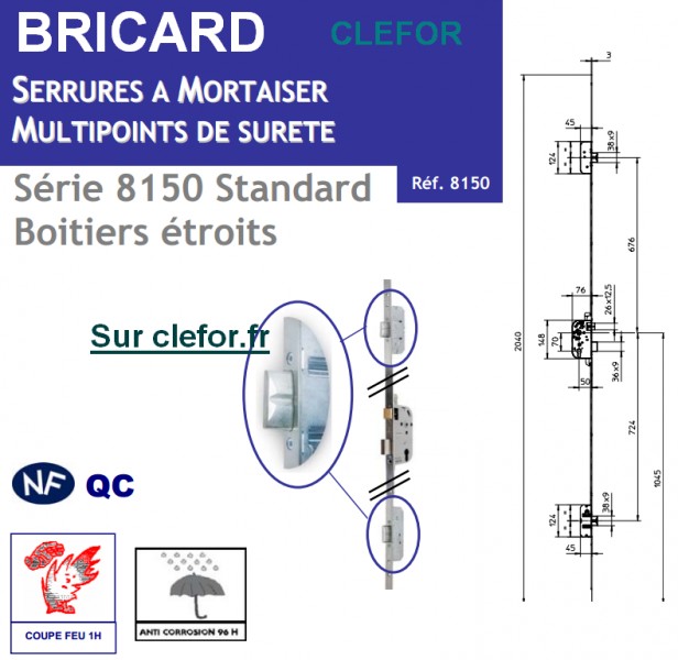 Serrure Bricard 8150 3 points encastrée standard - Serrures & Clés
