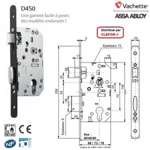 serrure vachette d450 d455 d453 à larder 1 point robuste endurant solide CE CF NF NFQC niveau 3