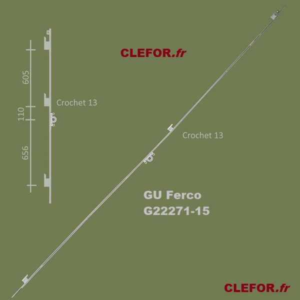 GU G22271-15 crémone 3 crochets pour coulissant