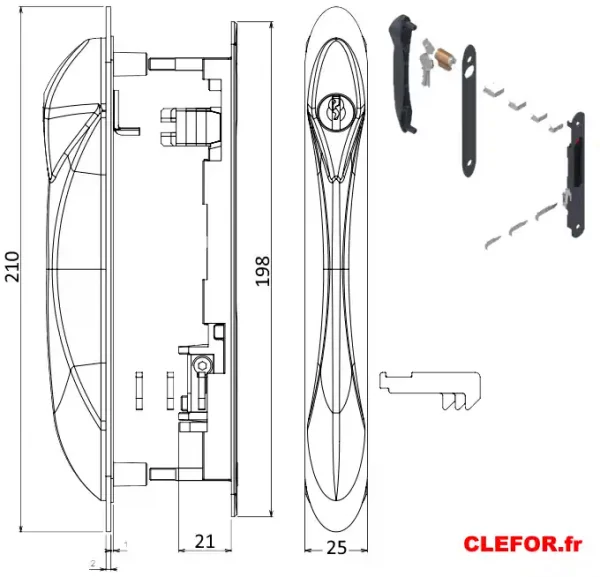 KIT RENOVATION POUR FERMETURE DE BAIE COULISSANTE 1 POINT LA CROISEE DS DS8299 FERMETURE A CROCHET