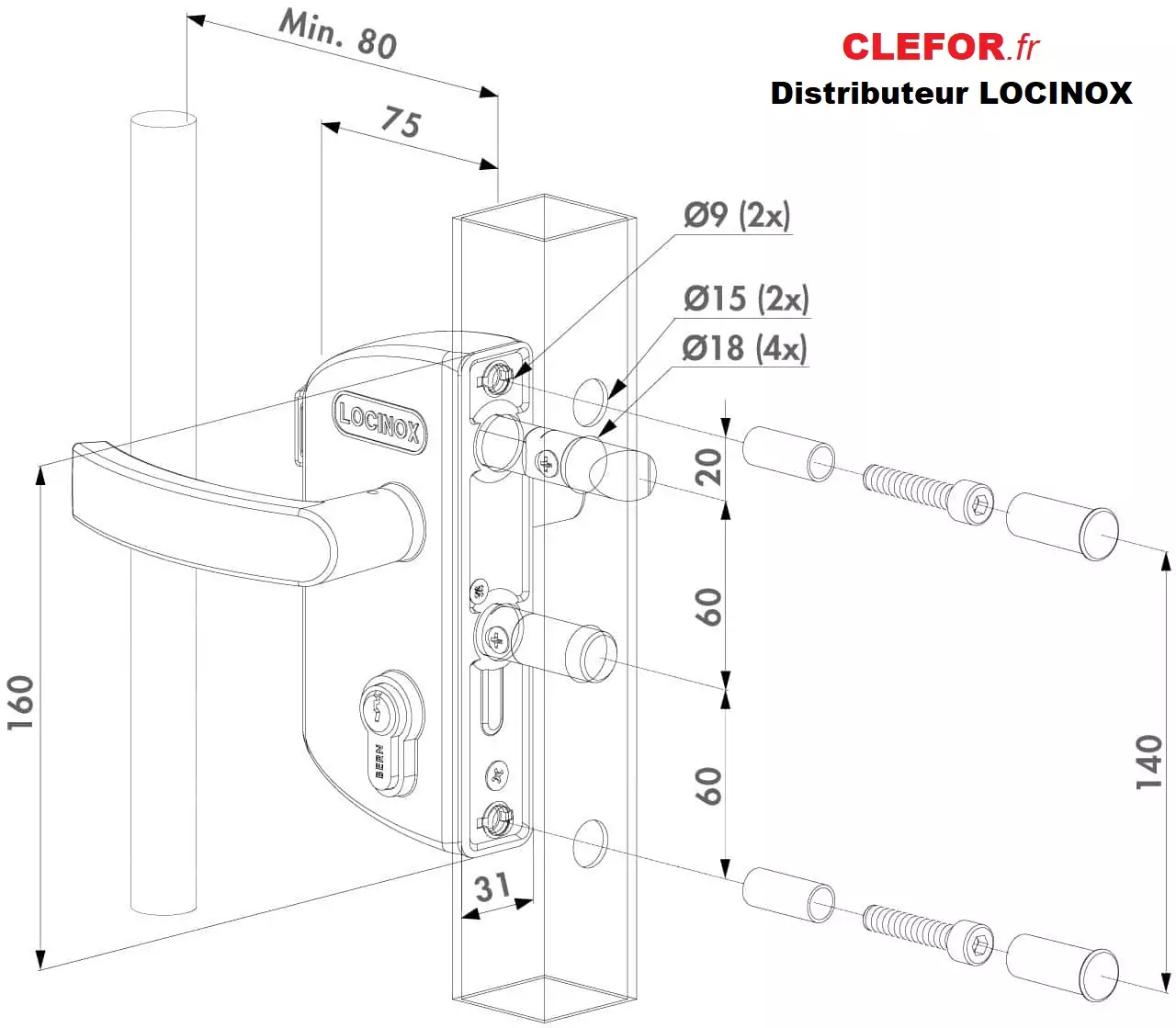 SERRURE PORTILLON PORTE PORTILLON DE JARDIN LOCINOX LAKZ4040P1L9010VCAP-Locinox-garden-gate-lock