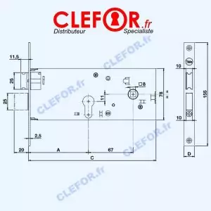 serrure horizontale yale corni assa abloy cisa axe 70 axe 80 axe 90 entraxe 67 mm tetiere 16 ou 22 mm
