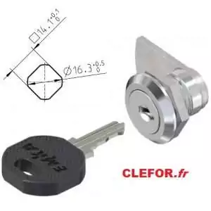 serrure batteuse emka 1022-u17 diametre 16 mm lg 13,5 mm avec came plate lg 22 mm