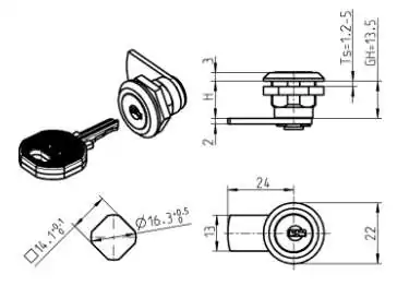 batteuse emka 1022-u17 diametre 16 mm lg 13,5 mm avec came plate lg 22 mm