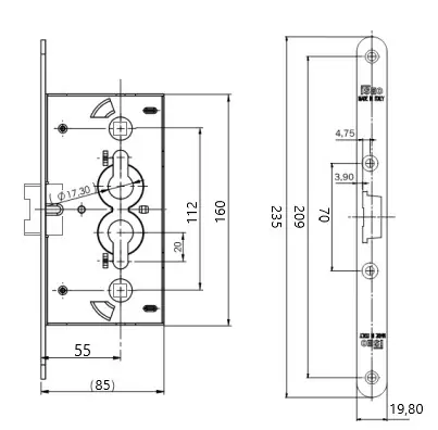 SERRURE ISEO POUR PORTE ANTI-PANIQUE 651201554I SERRATURA ISEO MADE IN EU QUALITY CONTROL 006691 52024
