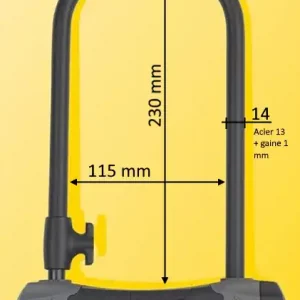 YCUL2 A CODE DIMENSIONS Antivol U HR à code 4 H.230 x L.115, Diam. 14mm gainé noir YCUL2/13/230/1