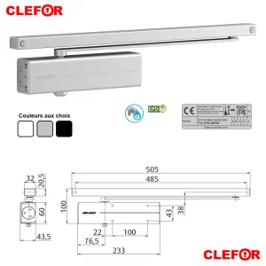 ferme porte vachette dc135 pignon cremaillere force 3 fixe cf-pf reversible disponible en blanc argent noir