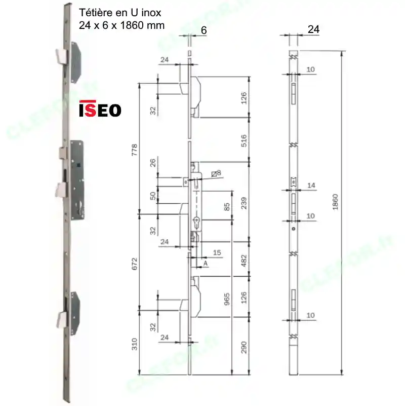 SERRURE ISEO ELECTA 785101302 AXE 22 DERRIERE TETIERE