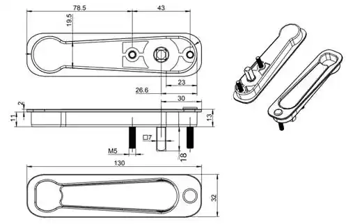 FERMETURE POUR COULISSANT CUVETTE MANOEUVRE CARRE ENTRAXE 43mm GU E-35611