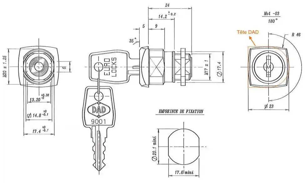 serrure eurolock euro-lock SP6F DAD medele dad en tete carree 5474 pour decayeux
