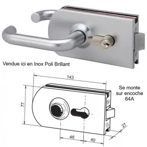 serrure pour porte en verre serrure de milieu pour porte en verre metalux 9745 NM9745R001 inox brillant