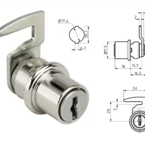 SERRURE RONIS 16600-27 OU 16610 SERRURE DE MEUBLE A CROCHET COUDE A00228