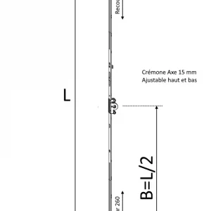 CREMONE MACO AXE 15 AJUSTABLE HAUT ET BAS CARRE AU CENTRE REF 205544 205543 205542