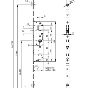 CREMONE GU 6-35 635 6 35 LG 2200 ESPACEMENT DES GALETS 1400 mm G-24759-22-L-1 G-24759-22-9 G2475922900 7820B